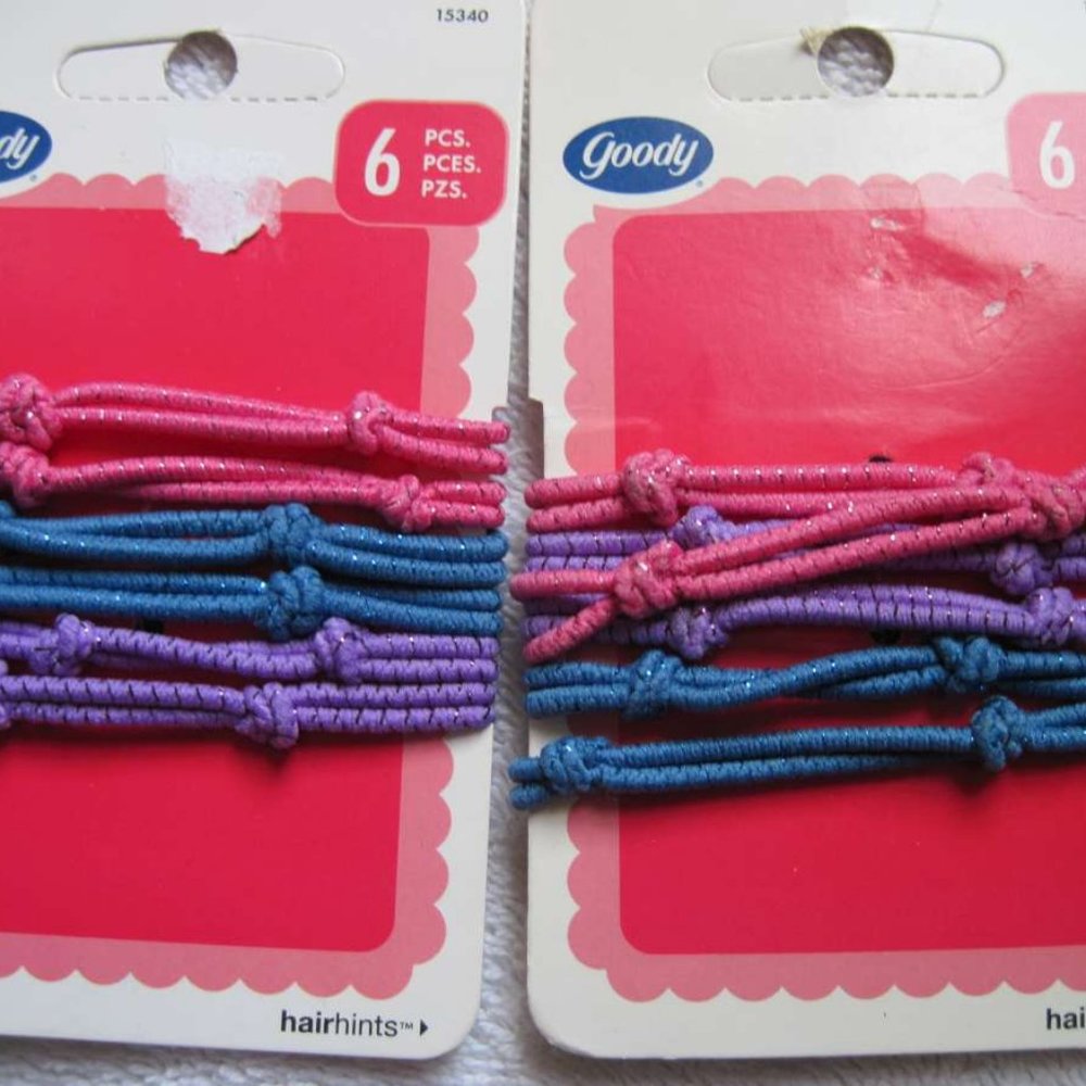 6 Goody 2008 Old Formula Elastic Tinsel Woven Thin Dark Ponytailer Hair Bands